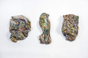 The World Where Rivers Ran Orange: Belts I, II, III Handmade ceramic wall art installation, collection of three pieces
